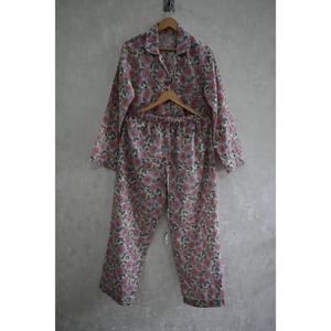 Conjunto de Pijama de Verano con Estampado Floral de Algodón para Mujer, Ropa de Dormir Estampada a Mano, Suave, Transpirable, de Secado Rápido, Mangas Largas - Product Image 1