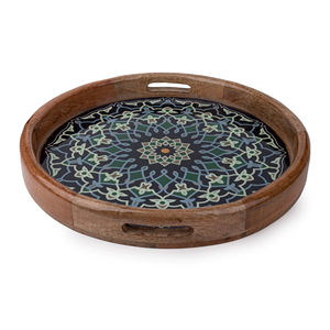 Bandeja de madera hecha a mano con diseño estampado en esmalte, completamente acabada, de lujo - decoración para comedor - Product Image 1