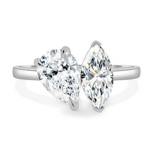 18K Or Blanc Pur Double Réglage Poire & Marquise Cut Lab Grown Diamant Fiançailles De Mariage Solitaire Anneaux Pour Les Femmes En Gros - Product Image 1