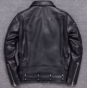 Vente en gros Veste en cuir noir véritable Style motard classique avec fermeture à glissière Veste en cuir coupe ajustée pour hommes Streetwear Moto Style - Product Image 6