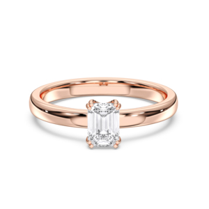 Anillo de compromiso de solitario de moissanita con forma de esmeralda de 0,50 quilates, Juego de puntas de plata para ella - Product Image 1