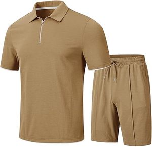 Conjuntos Deportivos para Hombre, Pantalones Cortos, Camisetas Polo con Cierre de Cremallera, Conjuntos Deportivos Casuales para Caminar, Cómodos - Product Image 1