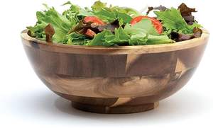 Bol de service rond évasé en bois d'acacia, écologique, artisanal, contemporain, pour fruits ou salades - Product Image 3