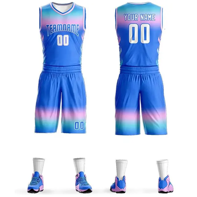 Camisa de basquete personalizada Desenho uniforme de basquete de malha de sublimação com número do logotipo da sua equipe