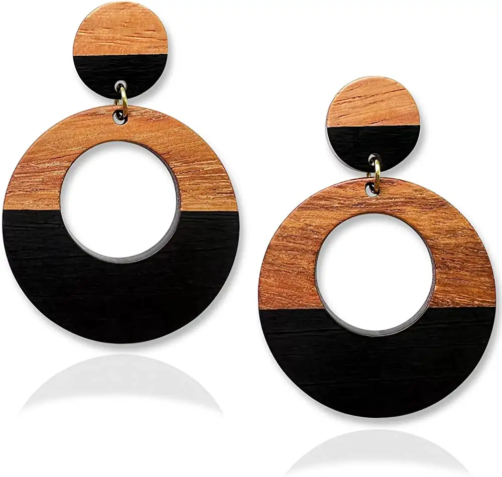 Harz-Ohrringe Schmuck hölzerner Block farbige Ohrringe einzigartige minimalistische Kreis-Drop-Ohrringe bunte Schmuck aus Indien