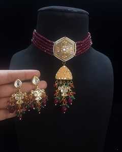 Conjunto de joyas étnicas de piedra Kundan, ropa de fiesta de Boda nupcial india, Gargantilla Kundan, collar, pendientes largos, compromiso, aniversario - Product Image 6