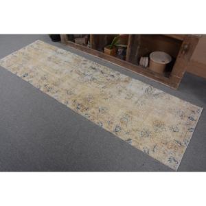 Alfombra Turca Vintage de 2.6x8.4 pies, Alfombra de Lana Beige con Borde - Product Image 3