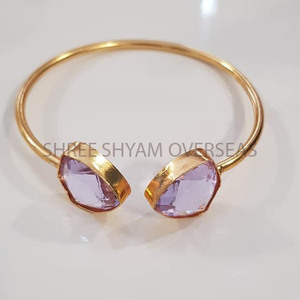Brazaletes de cuarzo chapados en oro de 14K para fiesta y uso ocasional, pulsera ajustable con estilo elegante en cada atuendo, pulsera de 2 piedras - Product Image 1