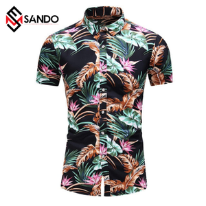 เสื้อเชิ๊ตผ้าฝ้ายลายดอกไม้สำหรับผู้ชายเสื้อเชิ๊ตลำลองแขนสั้นผ้าทอลายทแยงผ้า100% โพลีเอสเตอร์กันยับสำหรับฤดูหนาว - Product Image 5