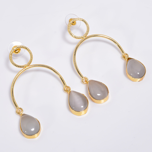 Boucles d'oreilles en laiton plaqué or 14k pierres précieuses exportateur personnalisé fait à la main en laiton pierres précieuses bijoux femmes mode fabricant de bijoux en laiton - Product Image 4
