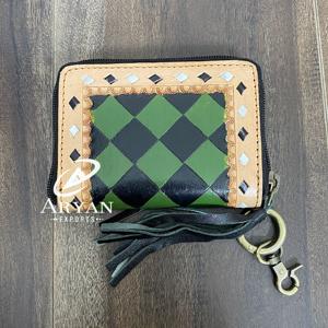 กระเป๋าใส่เหรียญหนังแท้ลายตารางหมากรุก งานแฮนด์เมด ผลิตโดย OEM พร้อม RFID ดีไซน์ทันสมัย ความจุเยอะ ขนาดมินิ พร้อมพู่ห้อย สำหรับผู้หญิง - Product Image 1