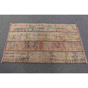 Alfombra Turca, Alfombra Pequeña de 2.6x4.2 pies, Alfombra Vintage de Lana con Diseño a Cuadros Marrón - Product Image 2