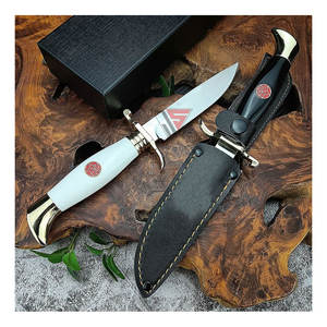 Couteau en acier au carbone pour la chasse et le camping, lame tranchante OEM, garde en laiton, manche en bois, qualité industrielle, logo de marque personnalisé, garantie de 3 ans - Product Image 2