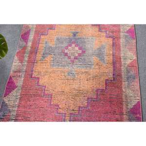 Alfombra turca Vintage de área grande de 3,1x10,1 pies, diseño de retazos rosa y gris, patrón abstracto, lana, algas marinas, látex para habitación de pasillo - Product Image 5