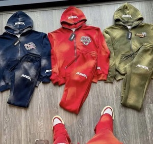 Sudadera con capucha y cremallera para hombre con logotipo personalizado, chándal unisex, conjuntos de chándal, sudaderas con capucha y cremallera completa vintage, chándales lavados con ácido - Product Image 5