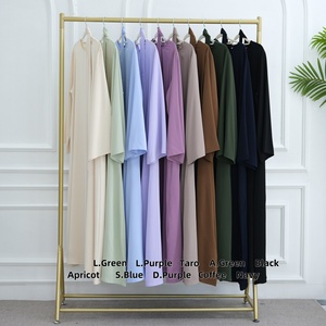 Gaun Muslim Wanita Loriya 2026 Warna Solid Lengan Panjang Nida Abaya Islami Sederhana dengan Sabuk, Gaun Panjang Dalam Serbaguna - Product Image 3