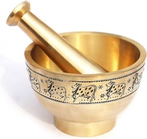 Pure Brass <b>Mortar</b> and Pestle Set Imam Dasta Ohkli Musal Kharal Set Decorative Brass <b>Mortar</b> and Pestle High on Sale From India - Product Image 1
