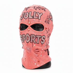 Pasamontañas para Mujer, Tejido de Punto Elástico Suave de 260 GSM, Color Rosa con Pedrería, Logotipo Personalizado Termoadhesivo, Pasamontañas de Alta Calidad - Product Image 5