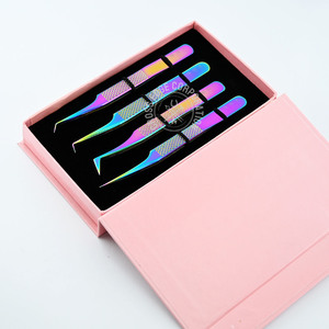 Pince à épiler pour extensions de cils en acier inoxydable, lot de pinces à volume à 90 degrés et pinces d'isolation droites, légères et antidérapantes – Meilleures ventes - Product Image 1