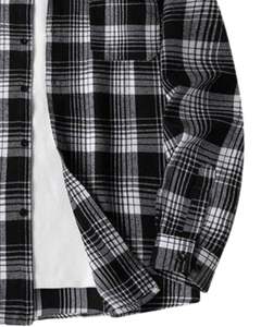 Chemise en flanelle à carreaux noirs et blancs pour homme, en coton et polyester, à manches longues, boutonnée, décontractée, coupe ample et chaude - Product Image 6