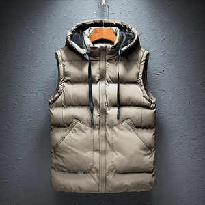 2024 hommes mode chaude hiver coupe-vent à capuche veste sans manches solide gilet avec poches décontractées grande taille imperméable gilet - Product Image 2