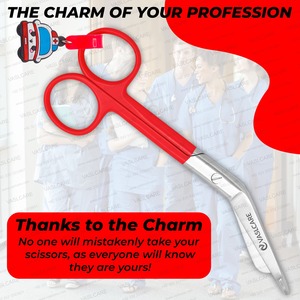 Red Nurse <b>Scissors</b> with Cute Ambulance Doll Keyring Blunt Tip & <b>Sharpened</b> Blades Medical <b>Scissors</b> Bandage <b>Scissors</b> Vaslcare - Product Image 4