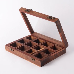 Boîte à épices en bois design fait main Récipient à épices en bois Masala Dabba 12 compartiments Boîte Masala - Product Image 1