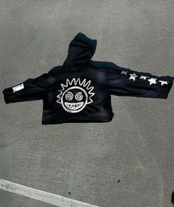 Ropa de calle personalizada, parche bordado desgastado de peso pesado, Sudadera con capucha recortada con cremallera cuadrada lavada con ácido de Terry francés para hombres - Product Image 1