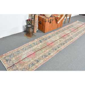 Alfombra Vintage de 2.6x12.8 pies, Alfombra Turca, Alfombra Roja Sólida - Product Image 2