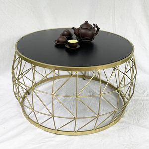 TAMO Modern Design Wooden Top Iron Frame Sofa <b>Table</b> 77x77x45cm Decorative Feature TT68196 - Product Image 2