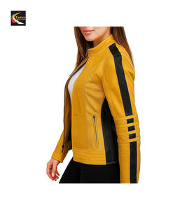 เสื้อแจ็กเก็ตนักขี่จักรยานหนังสีเหลืองพร้อมกางเกงชุดคอสเพลย์แฟชั่นขายส่ง - Product Image 2