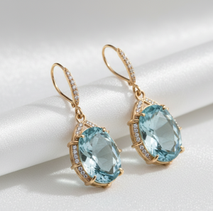 Boucles d'oreilles longues en topaze bleue avec CZ, 4,5 pouces, argent sterling 925 plaqué or 18 carats, bijoux vintage pour soirée - Product Image 3