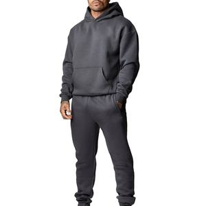 Ensemble de survêtement oversize en coton uni pour homme, avec sweat à capuche zippé et pantalon de jogging – Vente en gros - Product Image 6