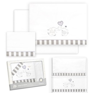 Parure de lit 3 pièces 100% coton pour lit bébé - Modèle PAREJITA-ELEFANTE - Motif tissé avec des personnages - Drap pour bébé - Product Image 1