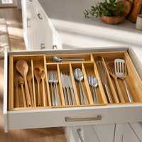 Organisateur de tiroir à couverts extensible en bambou, plateau à ustensiles réglable, boîte de rangement rectangulaire pour couverts de cuisine
