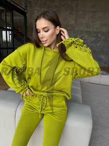 ชุดวอร์มสตรียอดนิยมจากนักออกแบบชุดกางเกง100% ผ้าฝ้ายใส่สบายชุดวิ่งสำหรับเด็กผู้หญิงชุดกางเกงมีฮู้ดสไตล์ทรงหลวม - Product Image 5