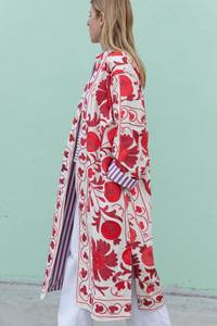 Chaqueta Acolchada Suzani de Lona Blanca con Bordado Floral y Botones, Forro de Algodón Ecológico, Abrigo Unisex de Invierno - Product Image 5