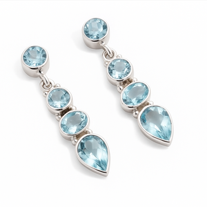 High Quality 925 Sterling <b>Silver</b> Rhodium Plated Bohemian Style Multi Shape Blue Topaz <b>Long</b> Danglers Women's <b>Earrings</b> Rhaya Gift - Product Image 3
