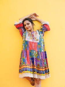 Robe bohème colorée en patchwork pour femmes, robe ethnique à manches longues brodée avec imprimé tribal vintage, tenue décontractée - Product Image 2