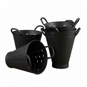 Vintage Farmhouse Gold Metal Olive Bucket With Hook Hanging Planter & Storage <b>Basket</b> For <b>Garden</b> Kitchen Or Office Decor On Sale - Product Image 5