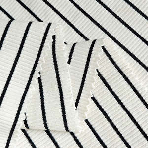 Tela de Canalé Personalizada al por Mayor, de Peso Pesado, 540 g/m², Teñida con Hilo, Rayas Blancas y Negras, Algodón con Spandex, Cuello y Puños 4x2 - Product Image 2