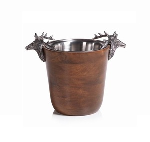 Cubo de hielo de doble pared de madera y Metal para Bar Hotel Uso en el hogar Cubo de hielo de madera de acacia de nuevo estilo con tapa Fabricante hecho a mano - Product Image 6