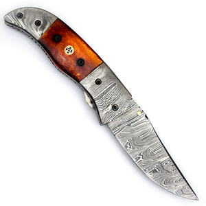 Couteau de poche pliant en acier damas personnalisable manche en os ensemble de couteaux faits à la main de qualité pour le camping comprend une gaine-Support OEM. - Product Image 2