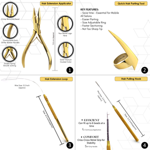 Nuevo diseño, herramientas de extensión de cabello profesional dorado, Micro Nano anillo, herramienta de bucle de pelo, peine de cola, clips de corte, Herramienta de gancho - Product Image 2