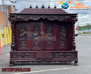 วัดไม้ดีไซน์เนอร์พร้อมระฆังโกปูรัม วัดไม้เคลือบวอลนัทเงาพร้อมระฆังสำหรับบ้าน วัดขนาดใหญ่เคลือบวอลนัทสำหรับบ้าน - Product Image 6