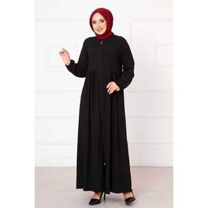 <b>Black</b> Modest Dress Elastic Sleeves Abaya and <b>Robe</b> - Product Image 4