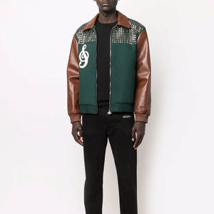 Chaquetas Varsity Personalizadas con Mangas de Cuero, Poliéster Transpirable, Lisas, Bordadas, Chaquetas Varsity para Hombre - Product Image 2