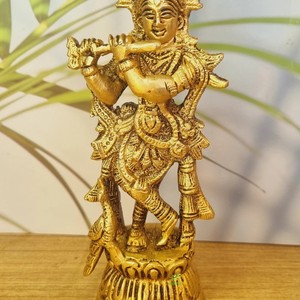 Luxueux laiton seigneur Krishna idole pour l'espace de méditation énergie positive et style traditionnel de décoration de la maison - Product Image 5