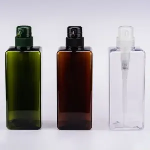 Vert ambre Transparent 650ml vide emballage Petg carré en plastique shampoing Lotion pompe bouteille pour savon liquide