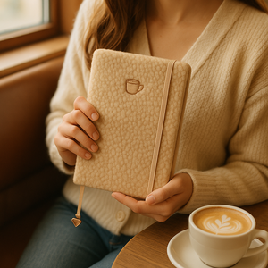 LABON tazza di caffè ricamo Boucle diario marrone peluche pile taccuino con fascia elastica e tazza d'oro segnalibro - Product Image 5